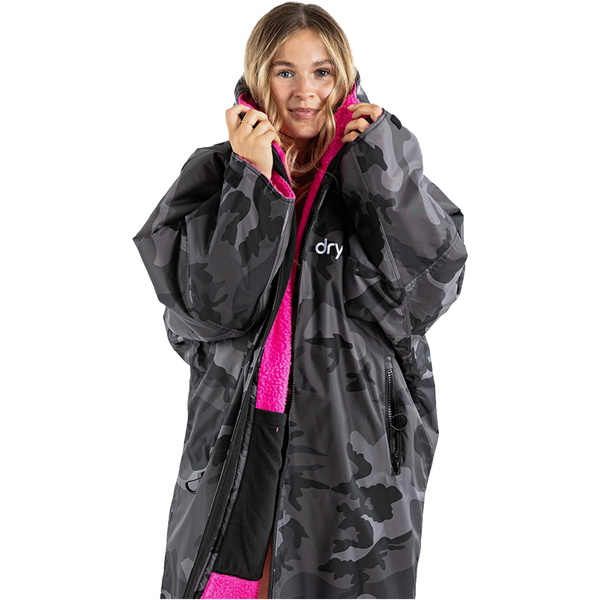 2026 Dryrobe Advance Langærmet Omklædningskåbe DALSV3  Sort Camouflage / Pink